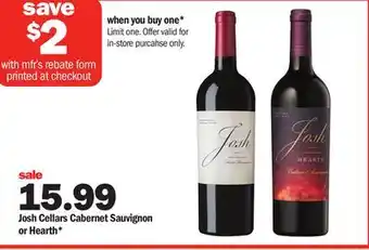 Meijer Josh cellars cabernet sauvignon or hearth offer