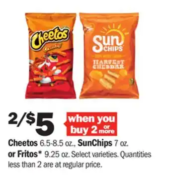 Meijer Cheetos 6.5-8.5 oz., sunchips 7 oz. or fritos* 9.25 oz offer
