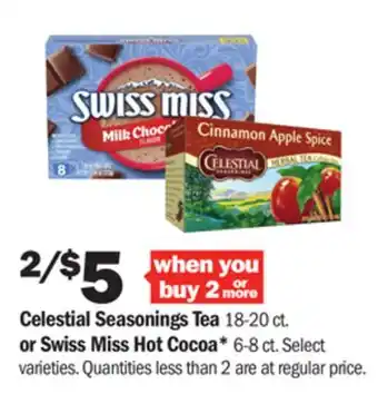 Meijer Celestial seasonings tea 18-20 ct. or swiss miss hot cocoa* 6-8 ct offer