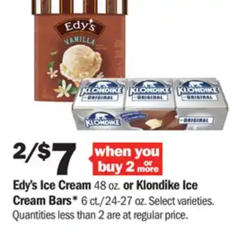 Meijer Edy's ice cream 48 oz. or klondike ice cream bars* 6 ct./24-27 oz offer