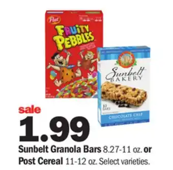 Meijer Sunbelt granola bars 8.27-11 oz. or post cereal 11-12 oz offer