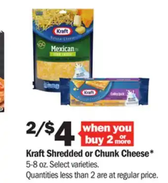 Meijer Kraft shredded or chunk cheese offer