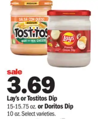 Meijer Lay's or tostitos dip 15-15.75 oz. or doritos dip 10 oz offer