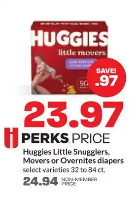 Hy-Vee Huggies little snugglers, movers or overnites diapers offer