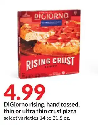 Hy-Vee Digiorno rising, hand tossed, thin or ultra thin crust pizza offer