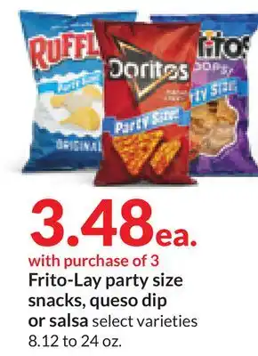 Hy-Vee Frito-lay party size snacks, queso dip or salsa offer