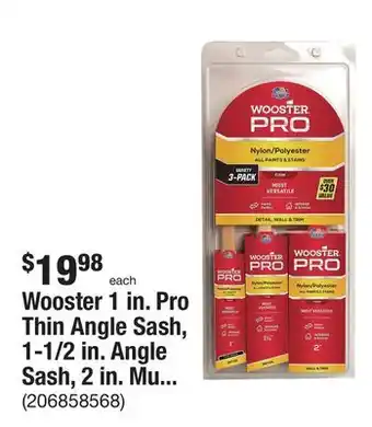 The Home Depot Wooster 1 in. pro thin angle sash, 1-1/2 in. angle sash, 2 in. multisize brush pack (3-pack) offer