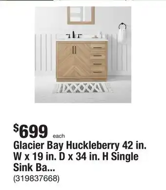 The Home Depot Glacier bay huckleberry 42 in. w x 19 in. d x 34 in. h single sink bath vanity in weathered tan with white engineered marble offer