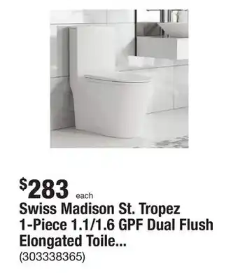 The Home Depot Swiss madison st. tropez 1-piece 1.1/1.6 gpf dual flush elongated toilet in glossy white offer