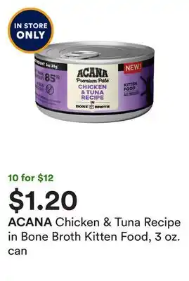 Petco Chicken & tuna recipe in bone broth kitten food, 3 oz. can offer