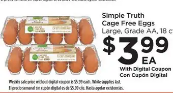 Food 4 Less Simple truth cage free eggs offer