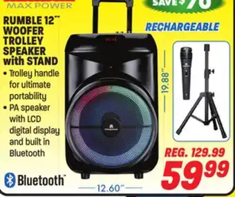 Big 5 Max power rumble 12 woofer bluetooth trolley speaker with stand offer