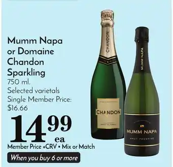 Pavilions Mumm napa or domaine chandon sparkling offer