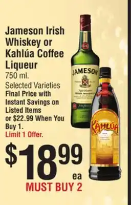 Smart & Final Jameson irish whiskey or kahlúa coffee liqueur offer