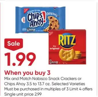 Stater Bros Nabisco snack crackers or chips ahoy offer