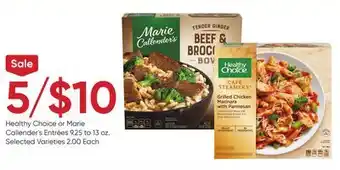 Stater Bros Healthy choice or marie callender's entrées offer