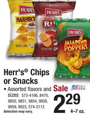 Menards Herr's chips or snacks offer
