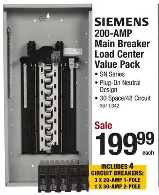 Menards Siemens 200-amp main breaker load center value pack offer