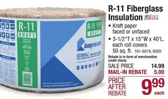 Menards R-11 fiberglass insulation offer