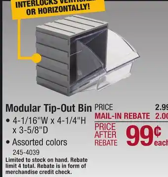 Menards Modular tip-out bin offer