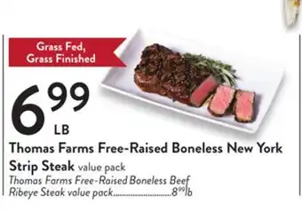Fresh Thyme Thomas farms free-raised boneless beef ribeye steak offer