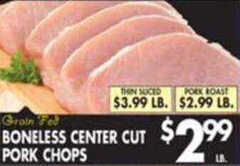 Pioneer Supermarkets Boneless Center Cut Pork Chops offer