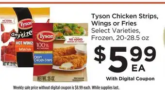 Food 4 Less Tyson chicken strips, wings or fries offer