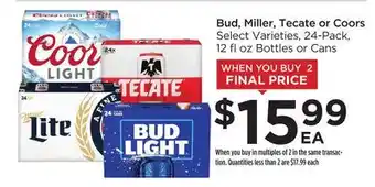 Food 4 Less Bud, miller, tecate or coors offer