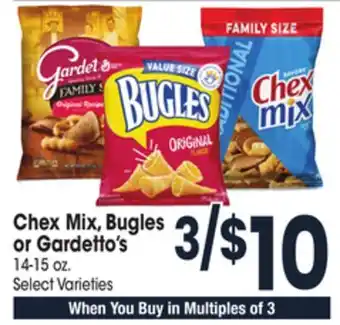 Jewel-Osco Chex mix, bugles or gardetto's offer
