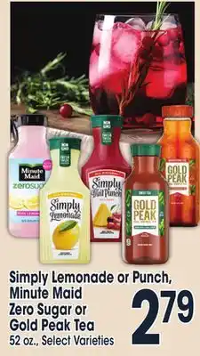 Jewel-Osco Simply lemonade or punch, minute maid zero sugar or gold peak tea offer