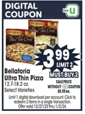 Jewel-Osco Bellatoria ultra thin pizza offer