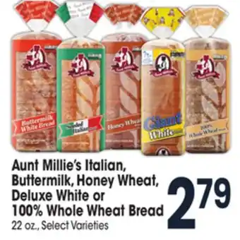 Jewel-Osco Aunt millie's italian, buttermilk, honey wheat, deluxe white or 100% whole wheat bread offer