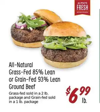 Sprouts Farmers Market All-natural grass-fed 85% lean or grain-fed 93% lean ground beef offer