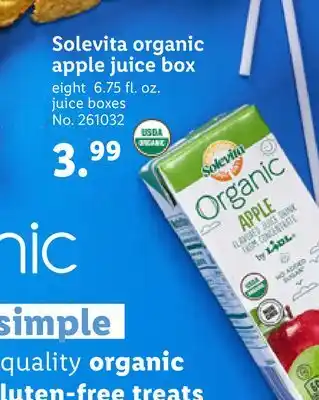 Lidl Solevita organic apple juice box offer