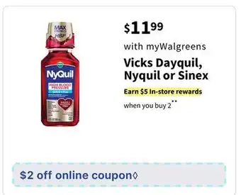 Walgreens Vicks dayquil, nyquil or sinex offer