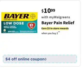 Walgreens Bayer pain relief offer