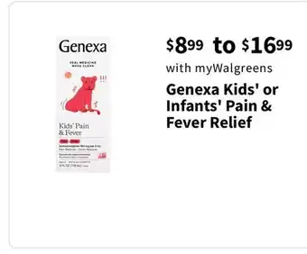Walgreens Genexa kids'or infants' pain & fever relief offer