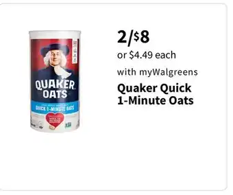 Walgreens Quaker quick 1-minute oats offer