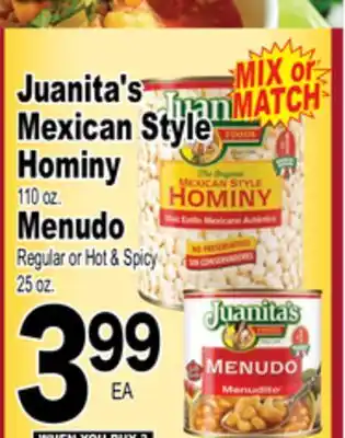 Superior Grocers Juanita's mexican style hominy offer