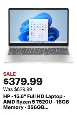 Best Buy Hp - 15.6 full hd laptop - amd ryzen 5 7520u - 16gb memory - 256gb ssd - natural silver offer