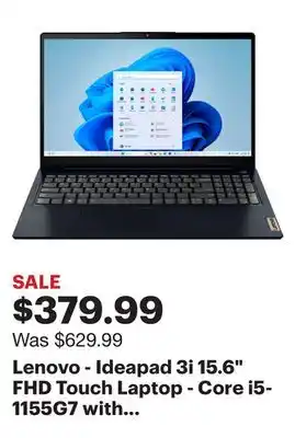 Best Buy Lenovo - ideapad 3i 15.6 fhd touch laptop - core i5-1155g7 with 8gb memory - 512gb ssd - abyss blue offer