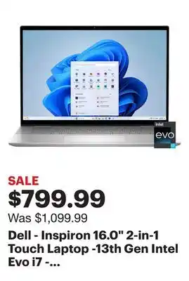 Best Buy Dell - inspiron 16.0 2-in-1 touch laptop -13th gen intel evo i7 - 16gb memory - 1tb ssd - platinum silver offer