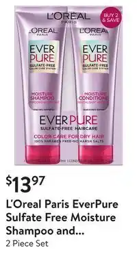 Walmart L'oreal paris everpure sulfate free moisture shampoo and conditioner set offer