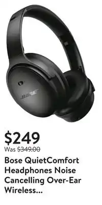 Walmart Bose quietcomfort headphones noise cancelling over-ear wireless bluetooth earphones, black offer