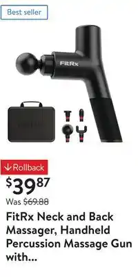 Walmart Fitrx neck and back massager, handheld percussion massage gun with multiple speeds and attachments offer