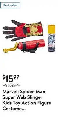 Walmart Marvel: spider-man super web slinger kids toy action figure costume for boys and girls ages 5 6 7 8 9 10 and up offer