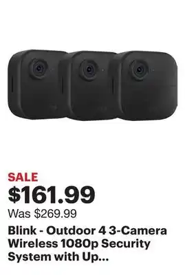 Best Buy Blink - outdoor 4 3-camera wireless 1080p security system with up to two-year battery life - black offer