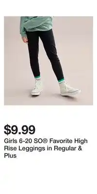 Kohl's Girls 6-20 so favorite high rise leggings in regular & plus offer