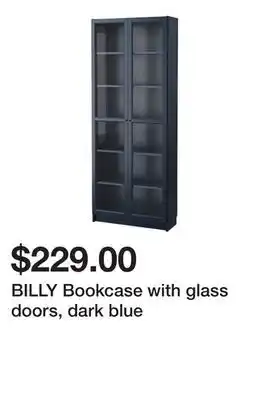 Ikea Billy bookcase with glass doors, dark blue offer