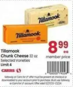 Safeway Tillamook Chunk Cheese offer